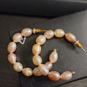 Avon Pearl Hoop Earrings - Iridescent Peach Pearl Hoops